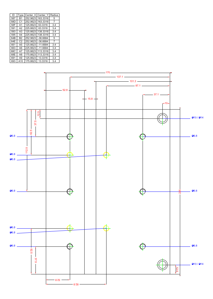 PhysMeta 生成的真实孔位、线性尺寸与公差标注结果